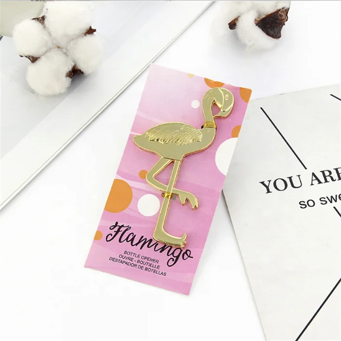 zinc alloy gold flamingo bottle opener card backing