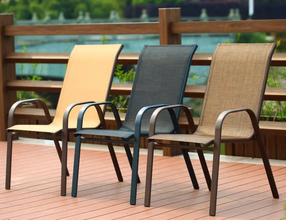 outdoor used cheap patio sling stacking steel chair textilener furniture
