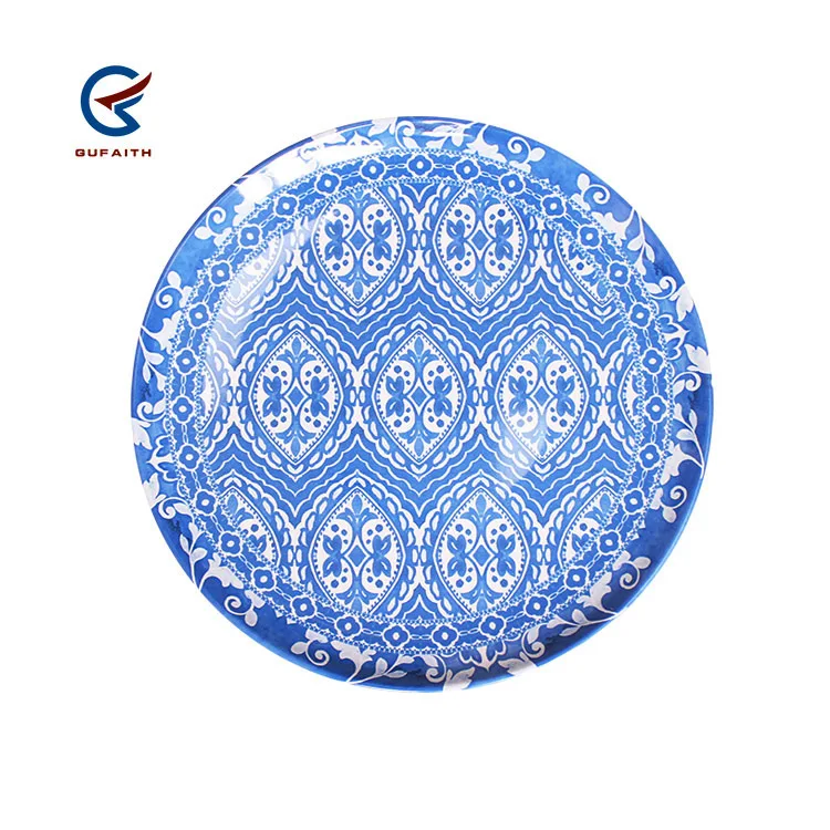 Имитация синего и белого фарфора, 10,5 дюйма, дешевые меламиновые плоские тарелки для фруктов, китайская посуда