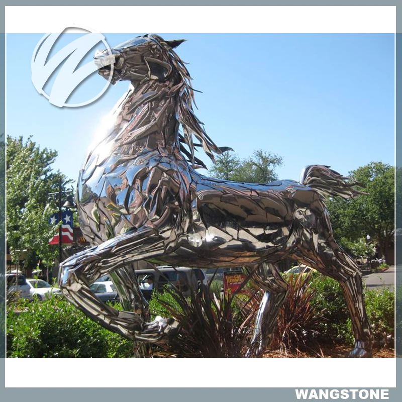 Forging stainless steel mirror polished large outdoor horse sculpture