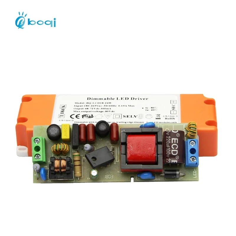 boqi triac led driver 72v 300ma 24w dimmable led driver with CE SAA