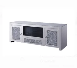 Sparkly Mirrored TV Stand  2 Door 1 Drawer Crushed Diamonds Long Bench For Living Room