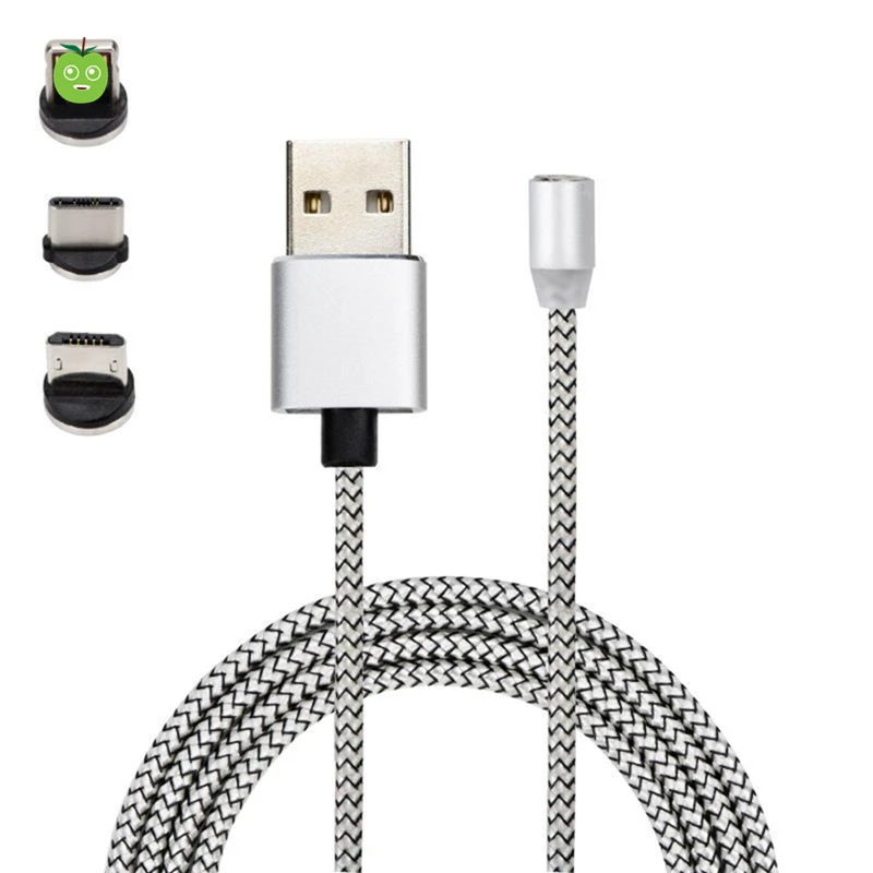Auto-Connect круглые металлические магнитные USB кабель для iPhone Android cellhpones 3 в 1 Type-C micro USB кабель в оплетке