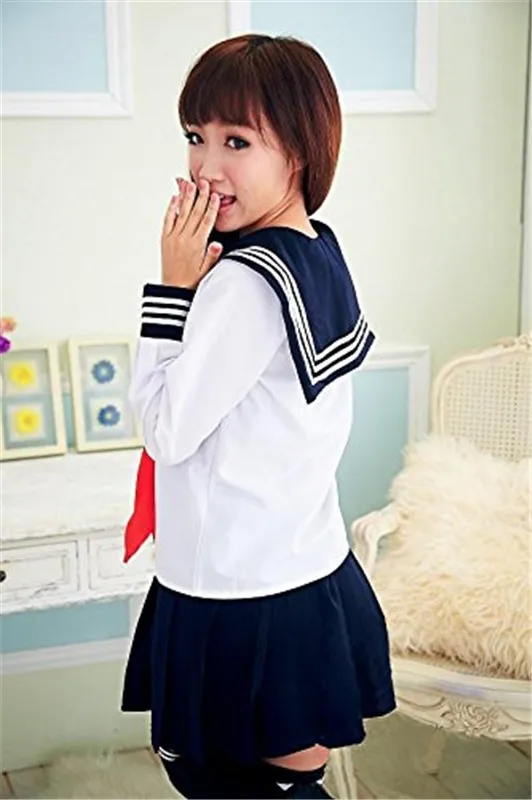 
Wholesale sailor style korean girls school uniform shirt and pleated skirt pictures design 