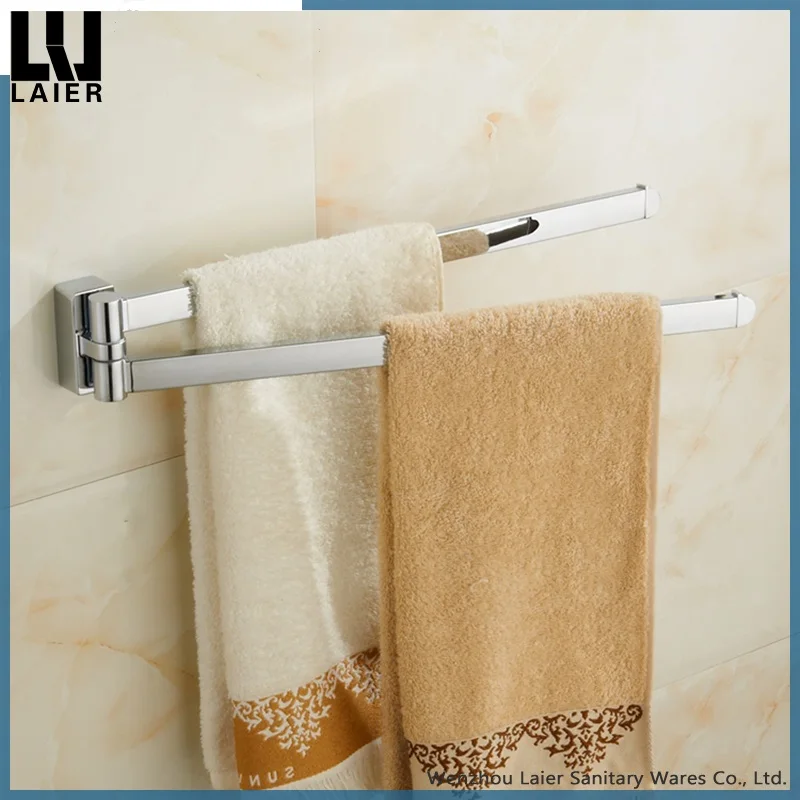 
Matt rubber black swivel towel rails bathroom chrome polished rotation double towel bar 