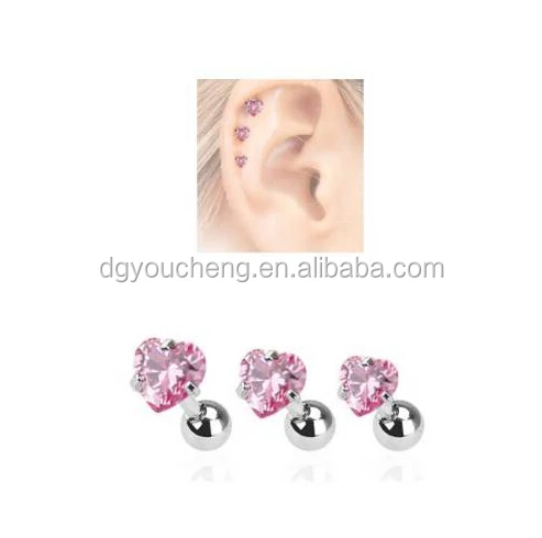 
Surgical Steel Piercing Tragus Stud Heart CZ 