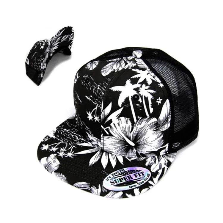Flower Snapback hat Hawaiian Island Trucker Mesh Baseball cap Flat Bill visor