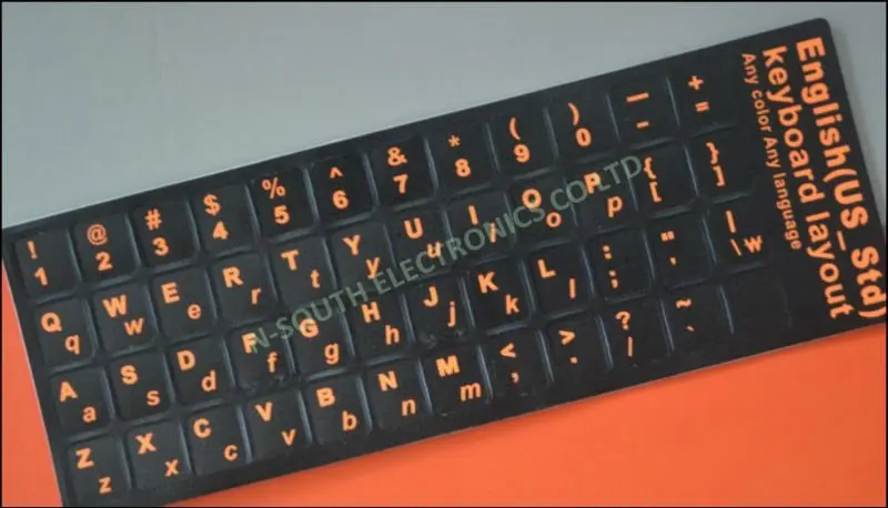 fluorescent orange colour US language Laptop Keyboard Sticker capital letter and lowercase small letter