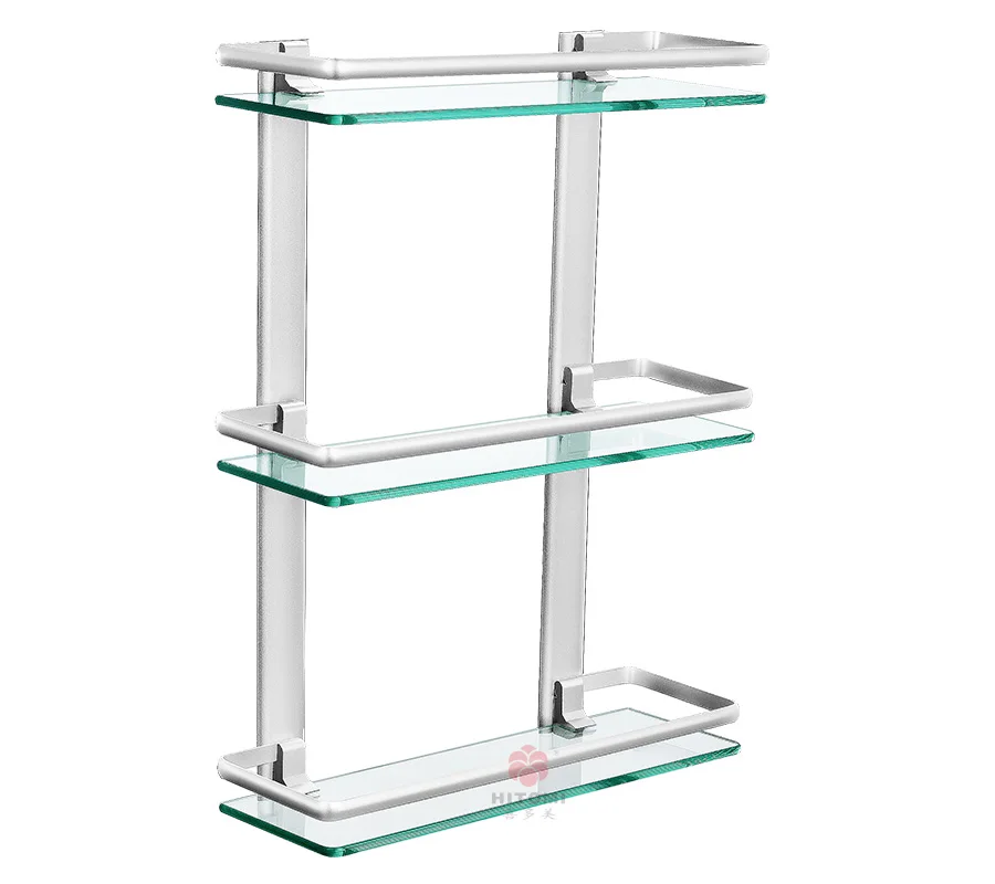 Bathroom glass shelf with aluminium rail