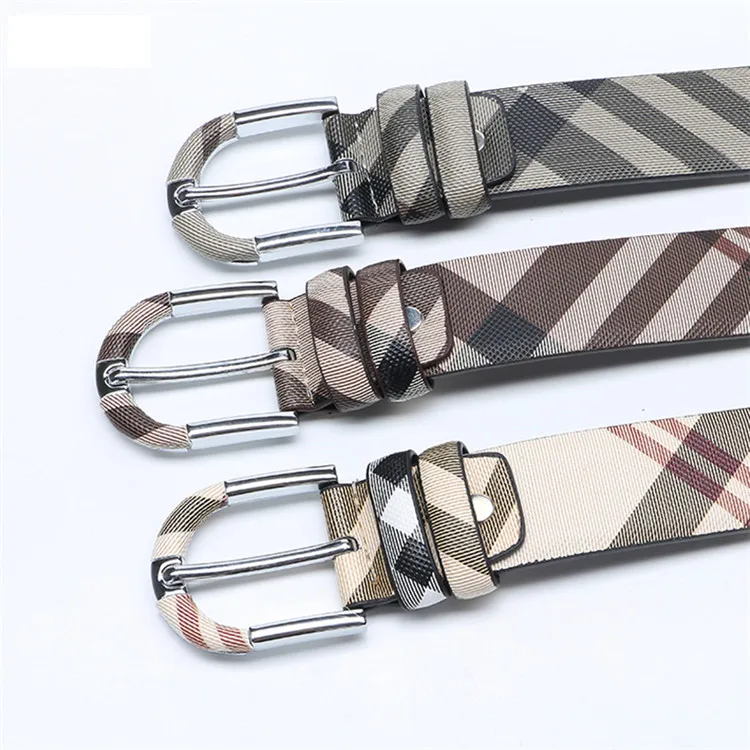 Fashion Women Pin Buckle Plaid Cow Leather Genuine Lather Belts