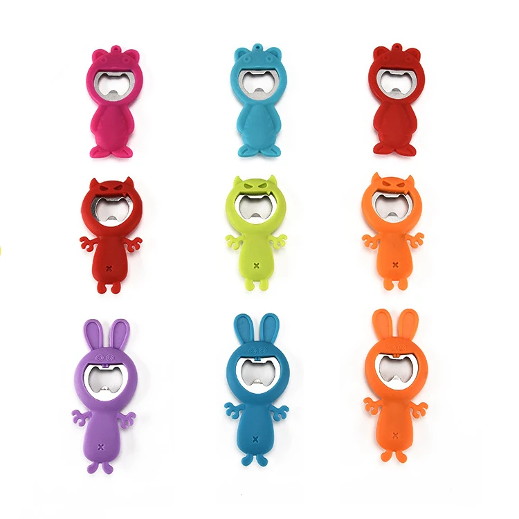 Online  New Creative Cartoon Multifunction Silicone Stainless Steel Bottle Opener Beer Fridge Openers Kitchen Tools