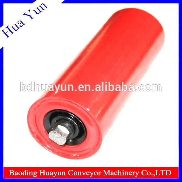 Red 127mm diameter steel troughing roller for roller table conveyor