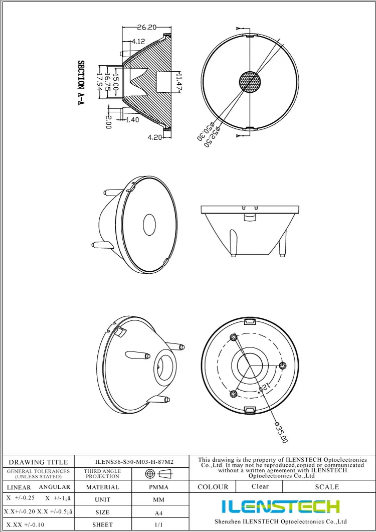 ilenstech led tir lens 3 degree led optics made in China /led lens for surgical lighting/ OT lance