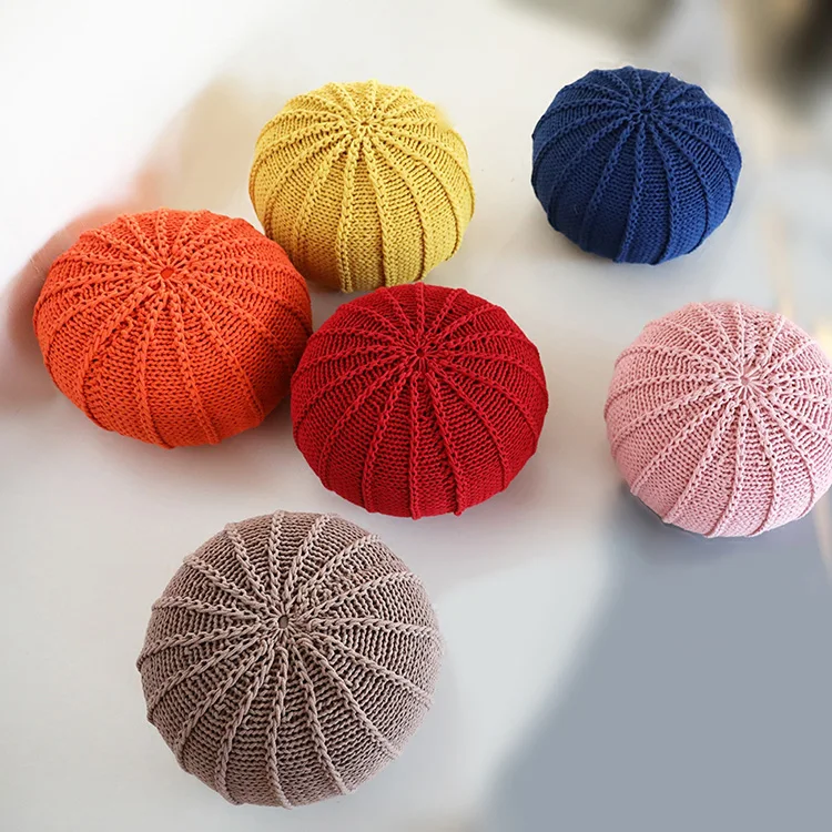 100% cotton knitted pouffe stool with filling
