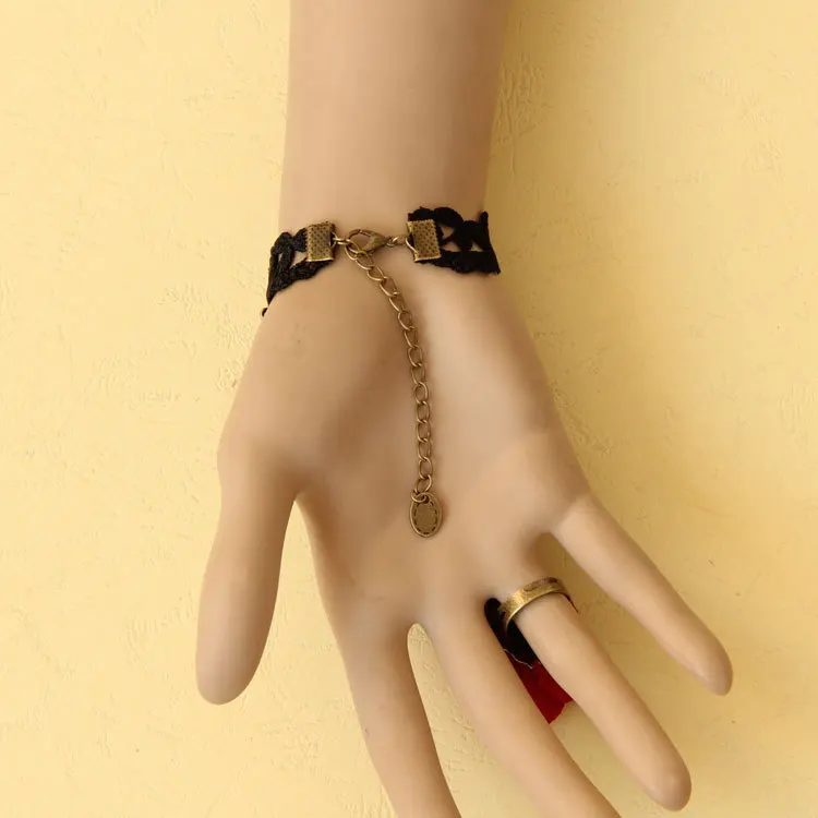 Black Lace Jewelry Retro Jewellery for Women Bracelet with Rose Ring