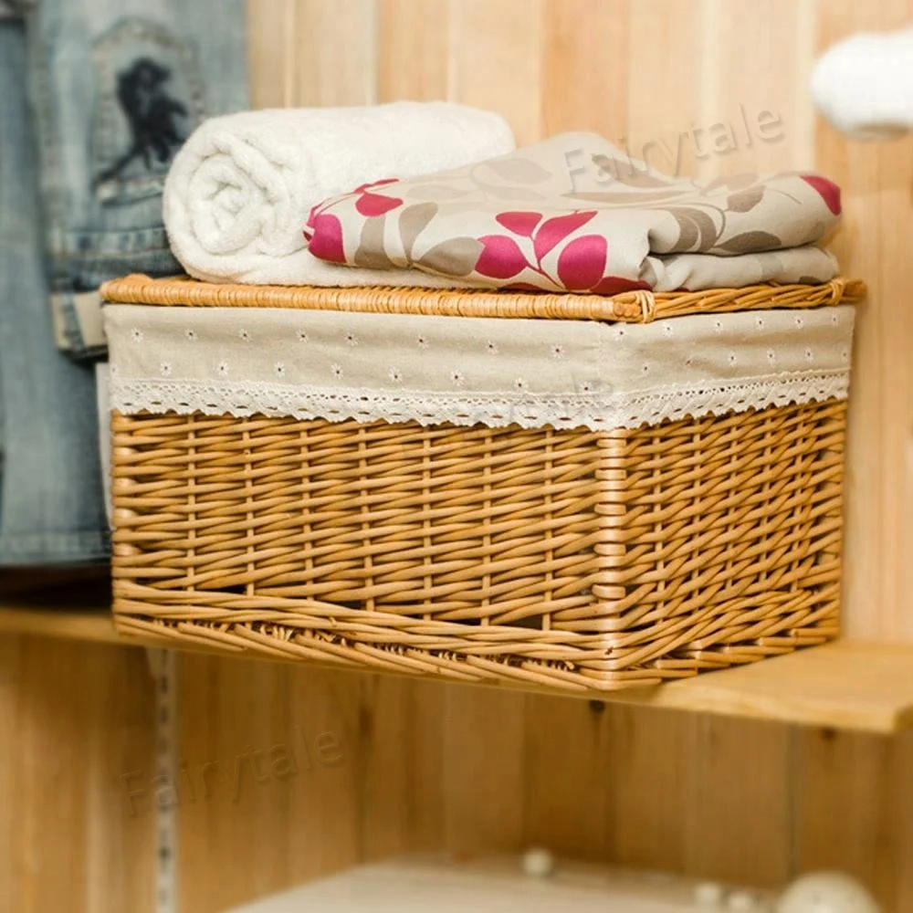 
Wholesale Cheap Bulk Lid Lining Hand Woven Rectangular Storage Wicker Basket 