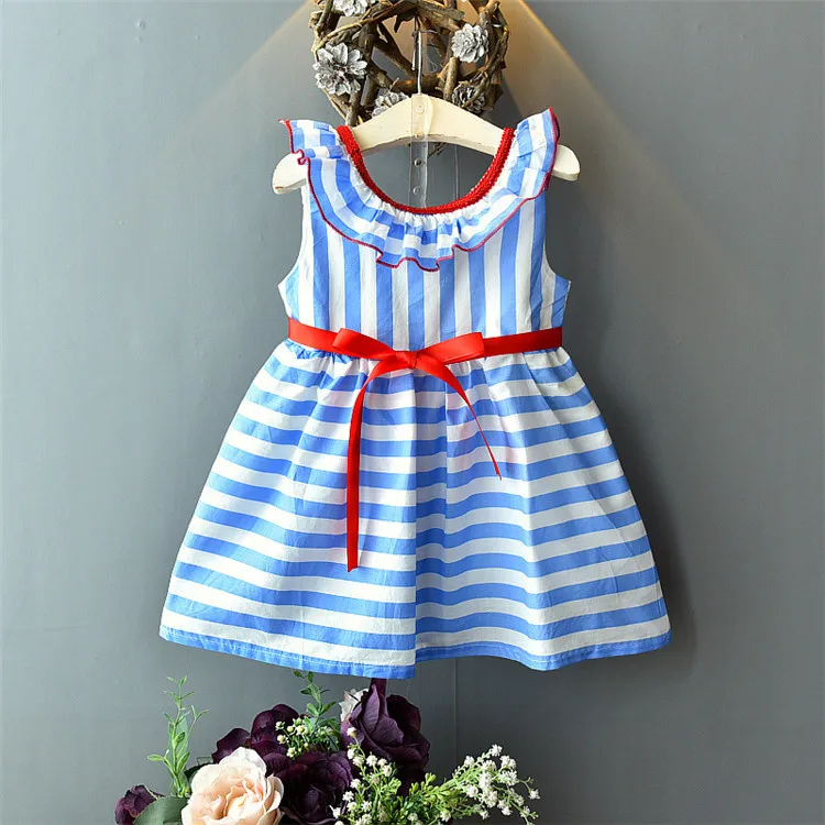 2019 Fashion girls dress cotton sleeveless stripe organic fabric baby dress