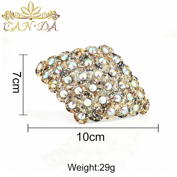 CANYUAN New product full rhinestone rhombus fancy ladies acetate hair clip hair barrette for women custom hair accessories