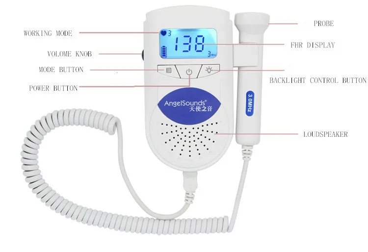 New design portable fetal doppler baby heart rate monitor with CE
