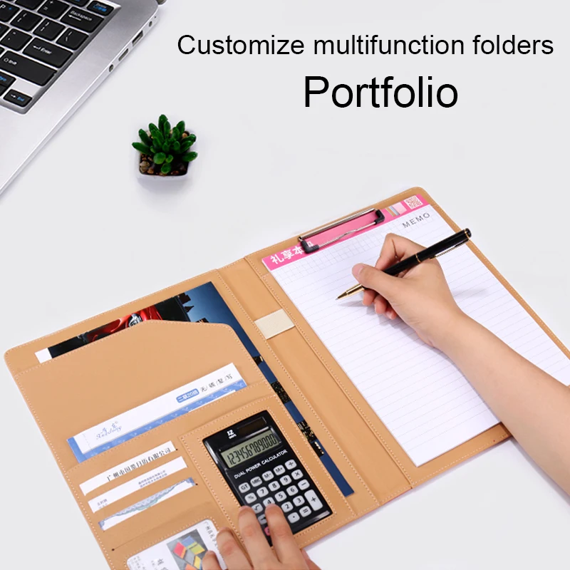 
Customized A4 A5 PU leather loose leaf Organizer zipper portfolio 4 3 Ring Binder file folder LOGO embossed document portfolio 