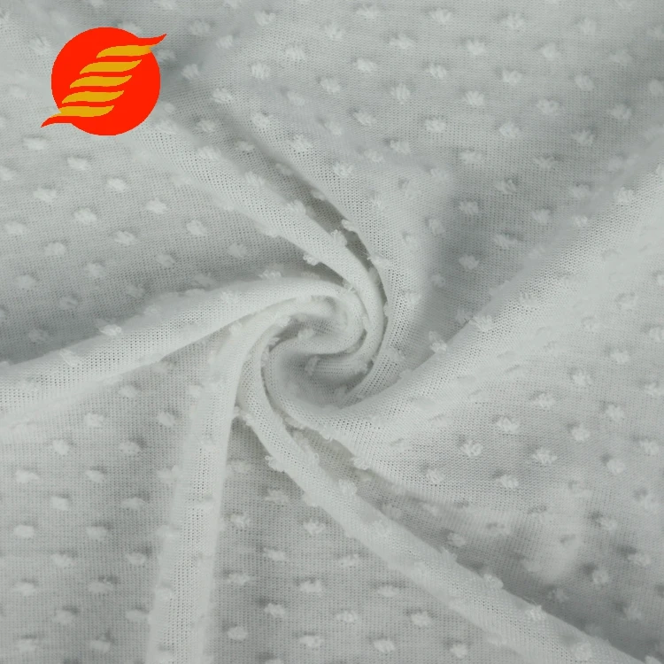 White stretch super soft jacquard clip swiss minky dot fabric