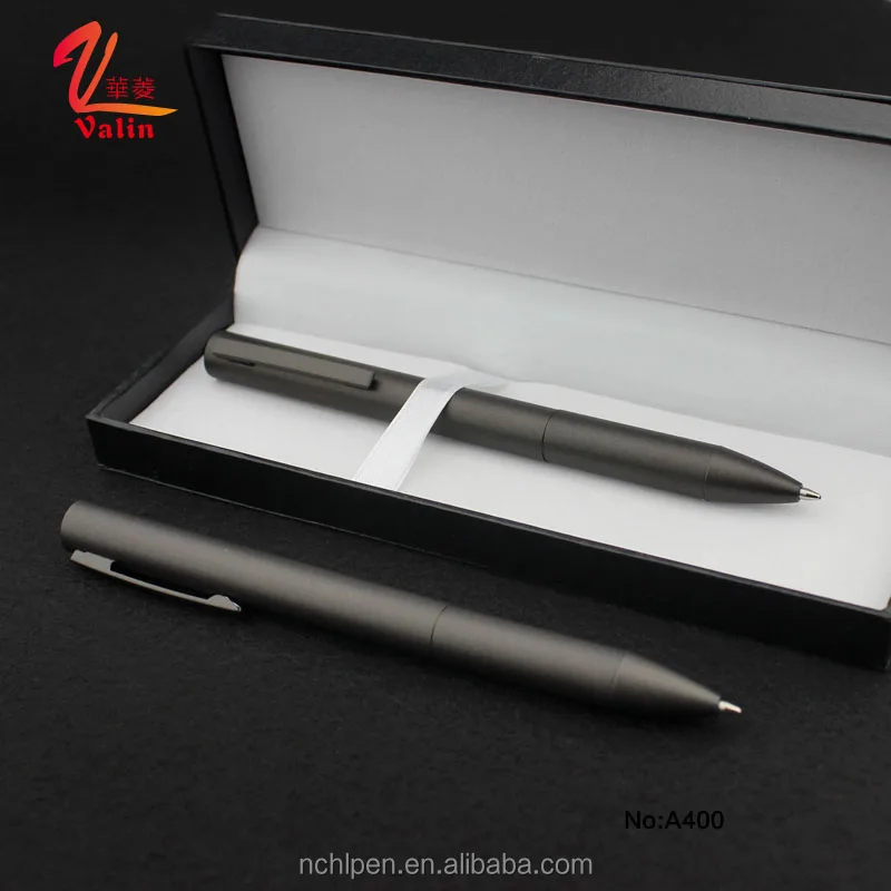 New good quality dark grey color print company logo metal ballpoint pen with gift box