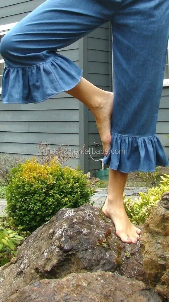 Hot selling High Quality Plus Size Women Ruffle Capri Pants