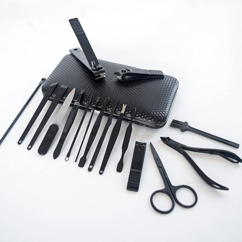 Professional Stainless Steel  17 Pcs Black Toe Nail Clipper Pedicure Manicure Set