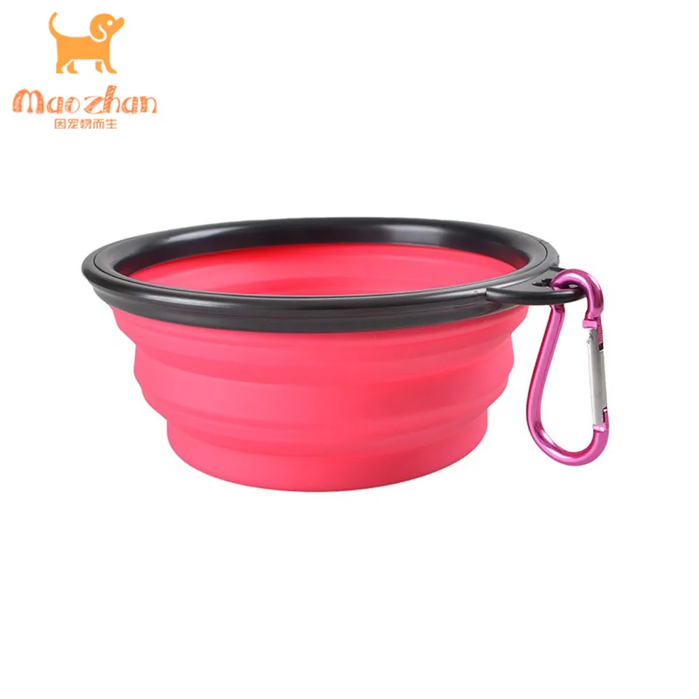 Professional design plastic dog bowl for pets dish washing collapsible folding siliconepet with carabiner clip