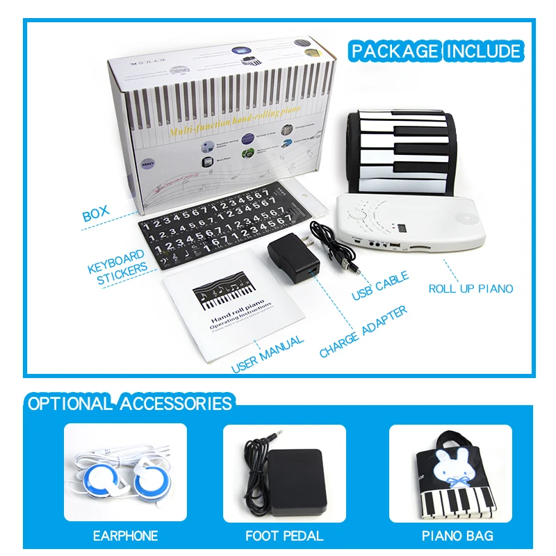 
Volume adjustable and LED digital display OEM & ODM design 61 keys Electronic Digital Flexible rollup piano 