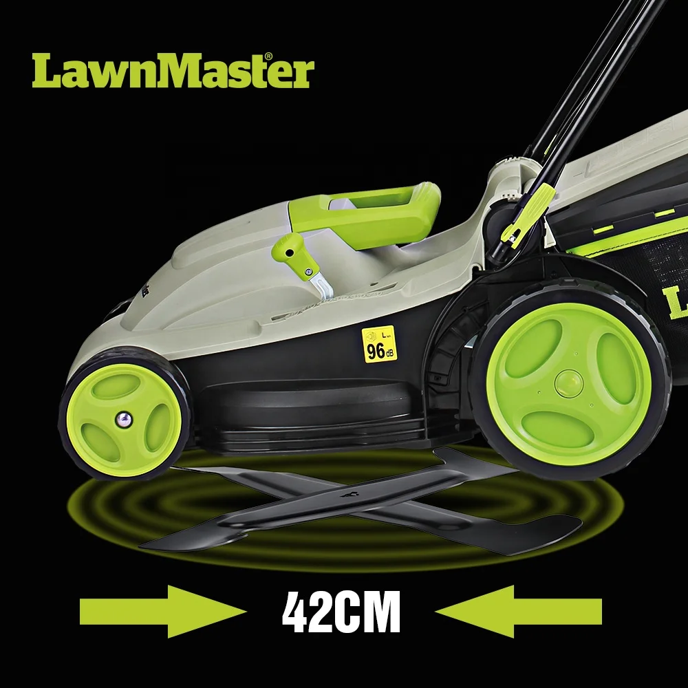 LawnMaster 6 cutting positions folding handle 42cm cutting width 53L grass bag self-propelled hand push lawn mower - MEBS1842M