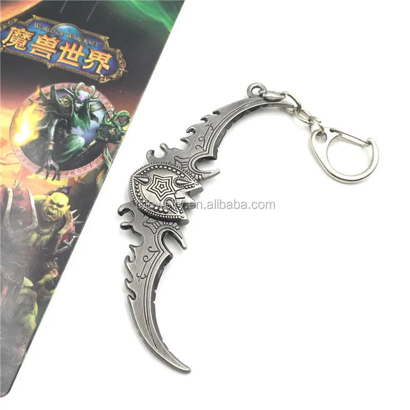 Fashion Design Metal Key rings with Mini Cute WOW Games Key chain Weapon Pendant Key chain