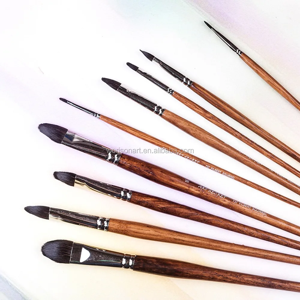 High Quality Artist 737FB Oval Head Squirrel Hair Wooden Handle Brush Pen for Art Supplies Watercolor Acrylic Paint Brush