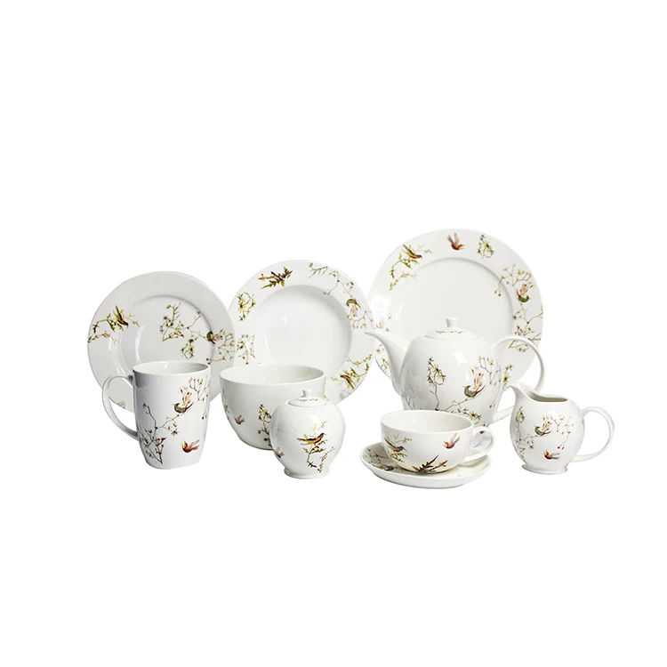 Factory direct selling good quality luxury bird decal 72 pcs porcelain dinner set
