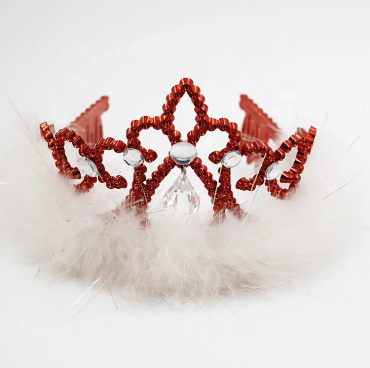 Princess Plastic Kids Tiara  party Hair Crown Children with marabou Feather Hair band