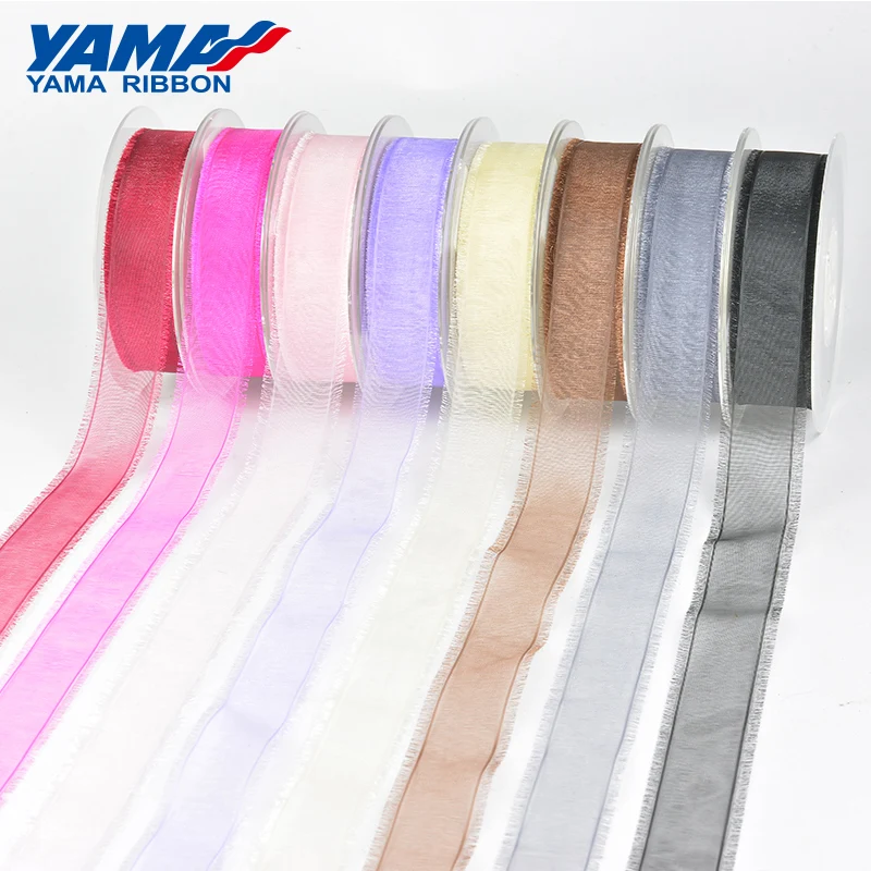 YAMA Factory 16/25/38mm Polyester Solid Color Sheer Organza Fringe Ribbon