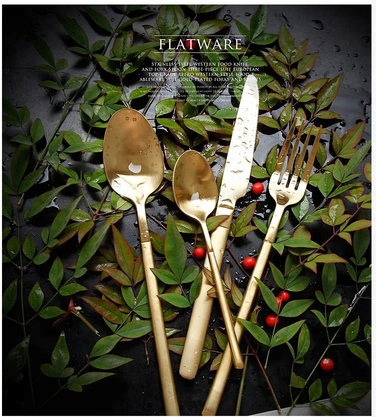 
Discount Inexpensive Flatware Set Stainless steel 18/10 Table matte gold cutlery set 