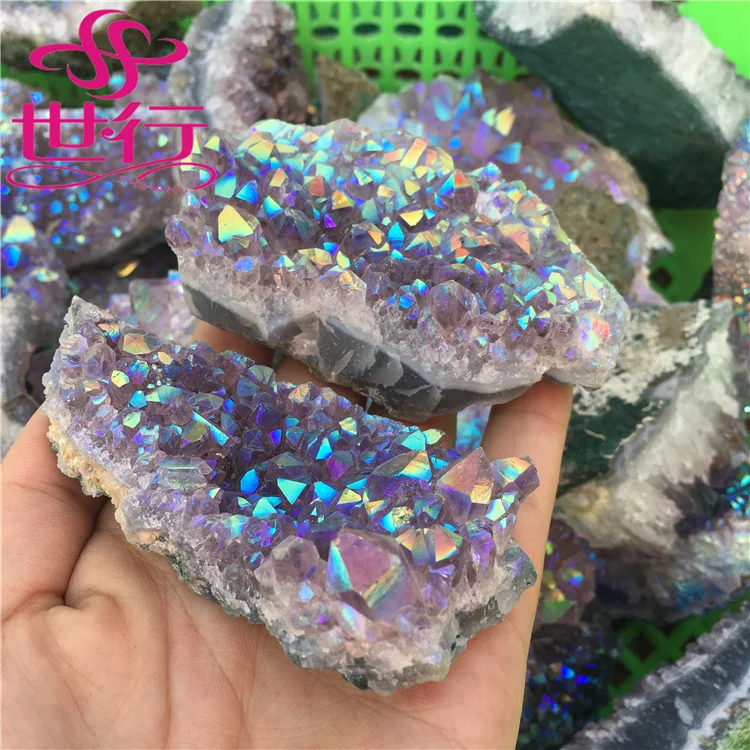 
Natural colorful aura crystal angel amethyst cluster for home decoration 