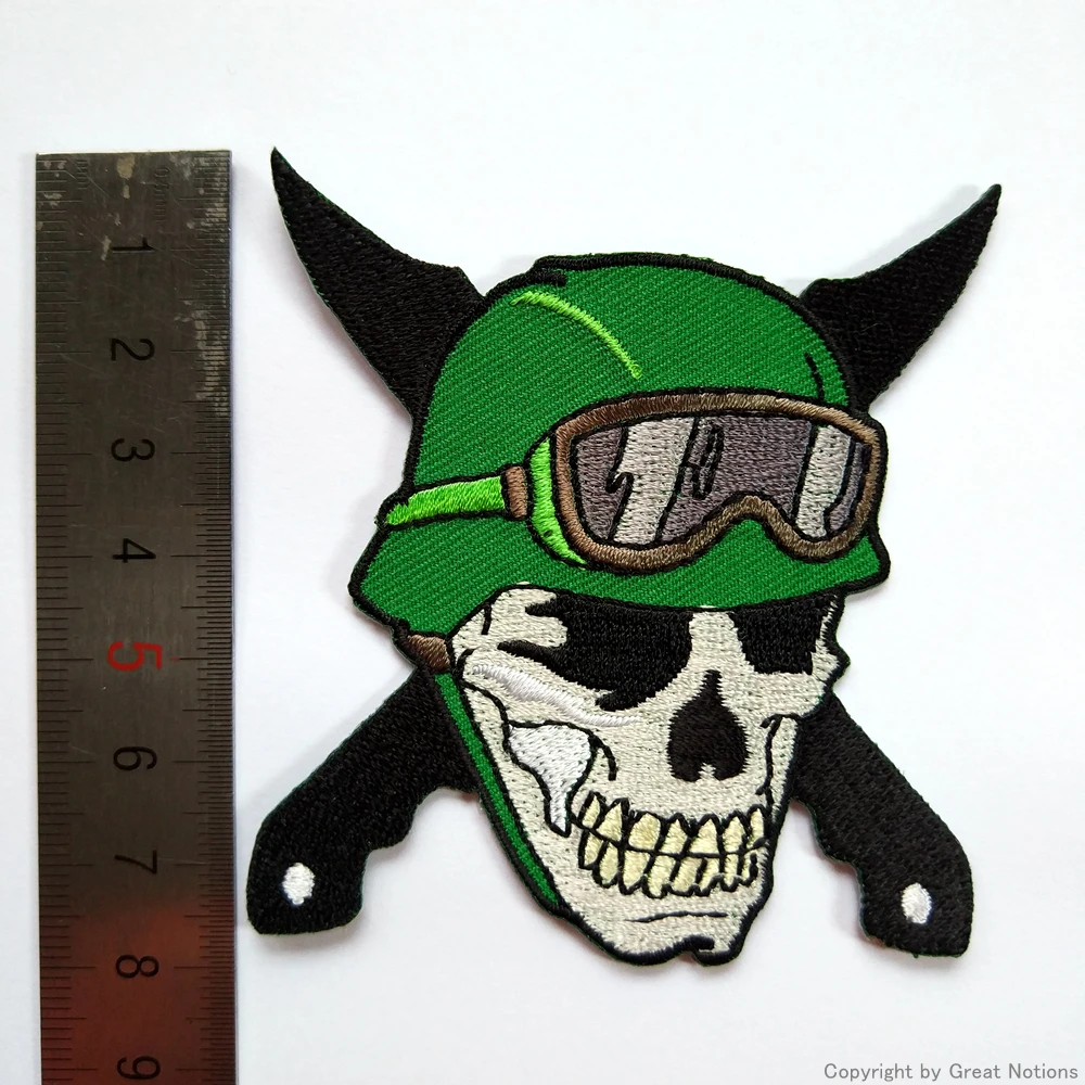 
Custom heat seal embroidered patches embroidery MC skull patch for jacket 