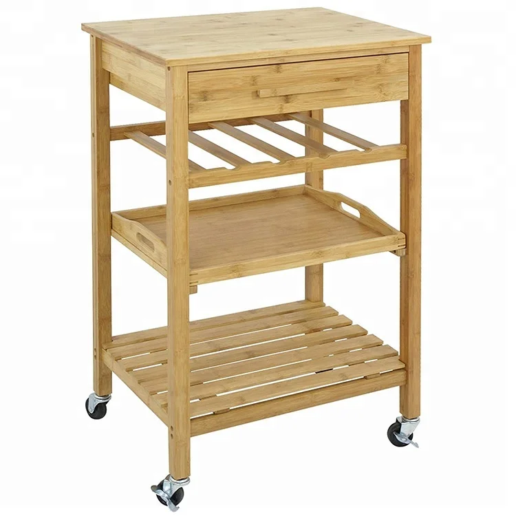 Kitchen Serving Trolley Cart With Drawers And Shelves Bamboo Kitchen Serving Trolley