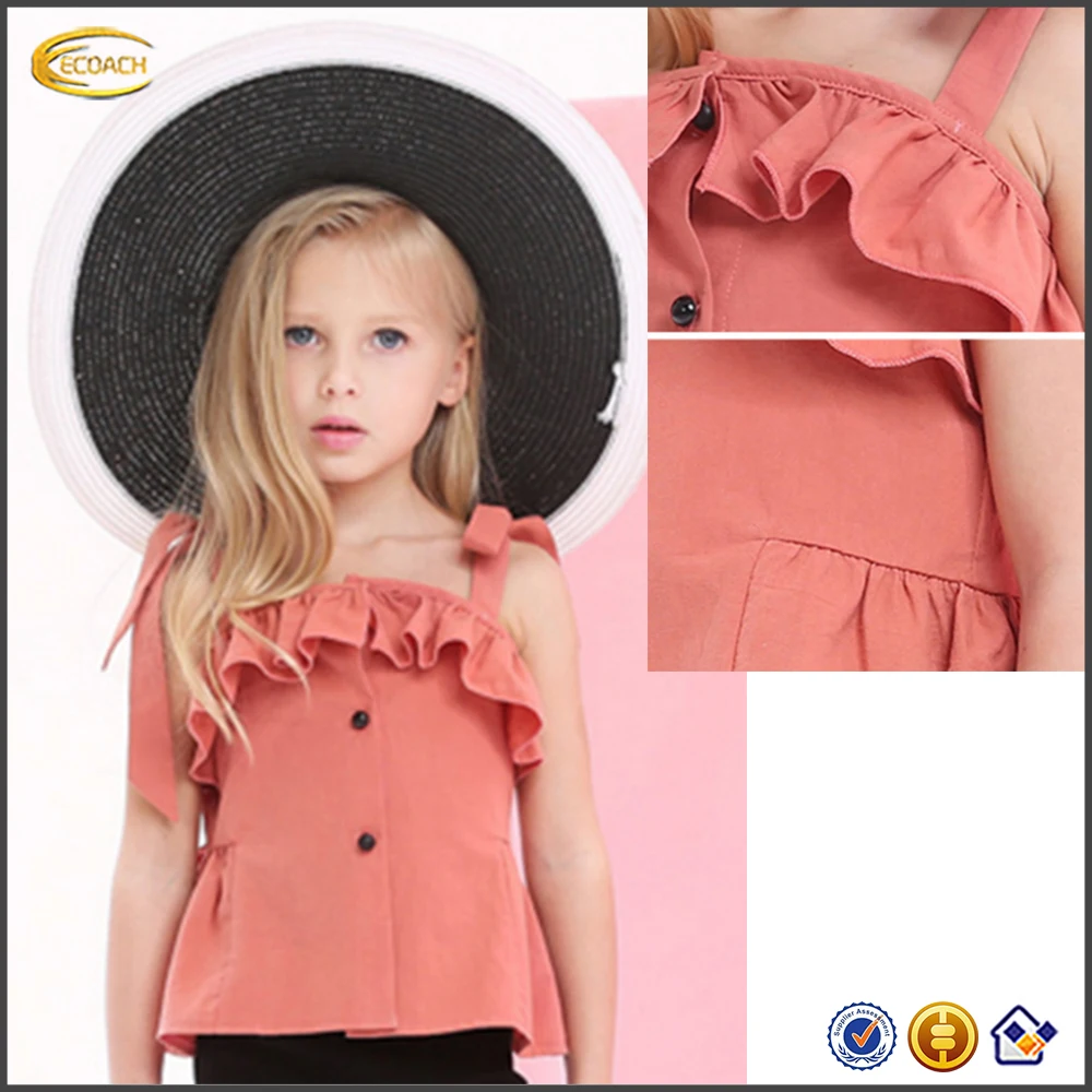 OEM Fashion beautiful girls ruffles buttons camisole new trened cotton blends fabric shirt wholesale t-shirts