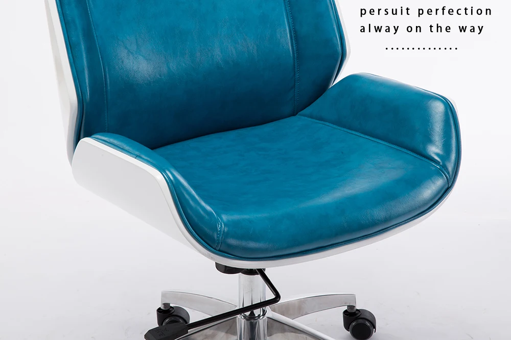 
Blue Leather High Back tall white veneer bentwood Executive Office Chair 