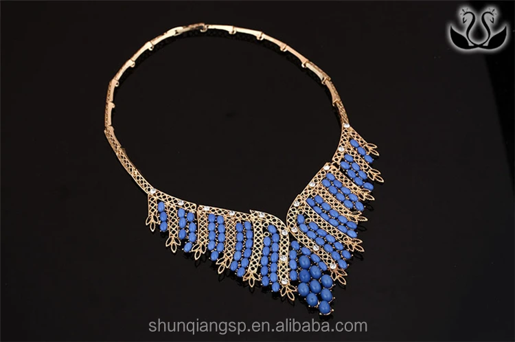 Elegant Women Gold Plating African Blue Beads Jewelry Set Wholesale
