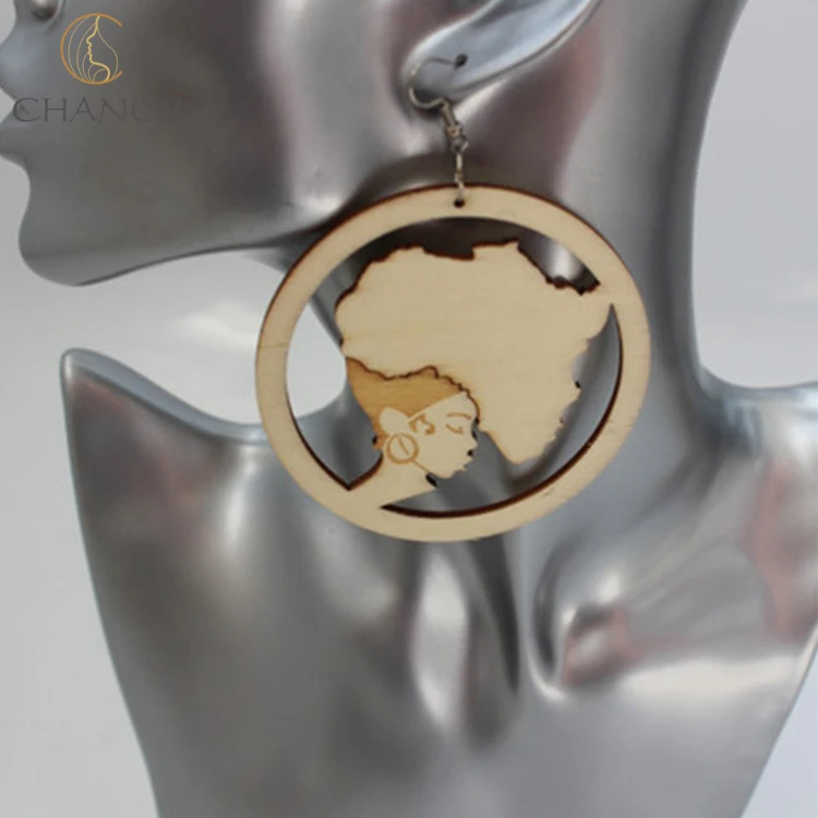
Africa map africa girl earrings wooden african earrings wood lady head earrings 