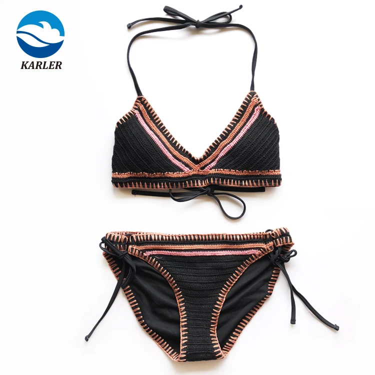 Hot Sexy Triangle Polyester Crochet Swimwear Bikini