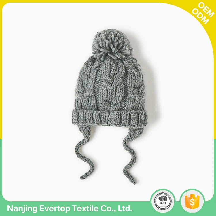 Детская зимняя плотная логотип крючком Pom Beanie шапки