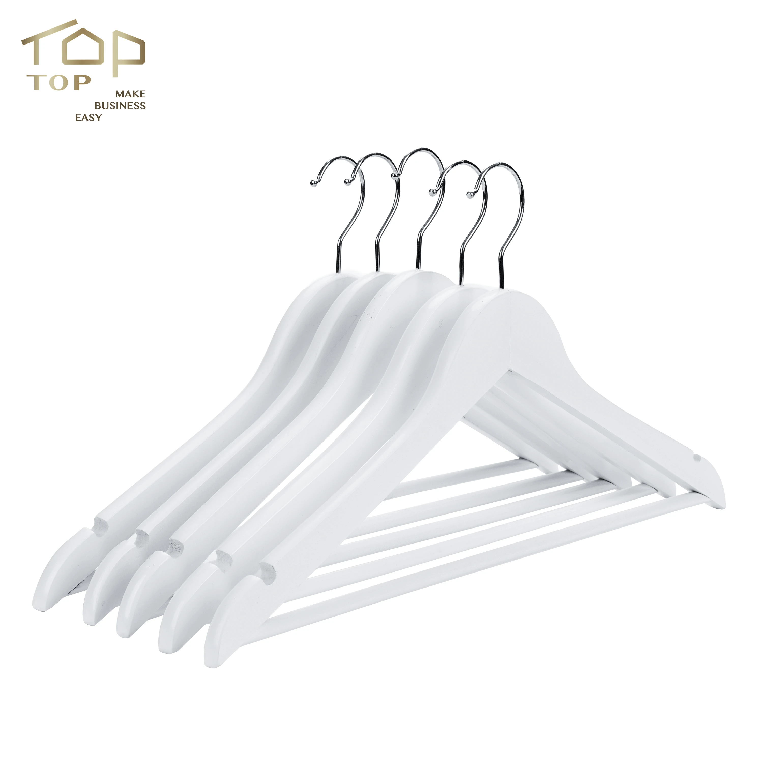 Custom low price wooden coat hanger white simple non-slip coat hanger for coat