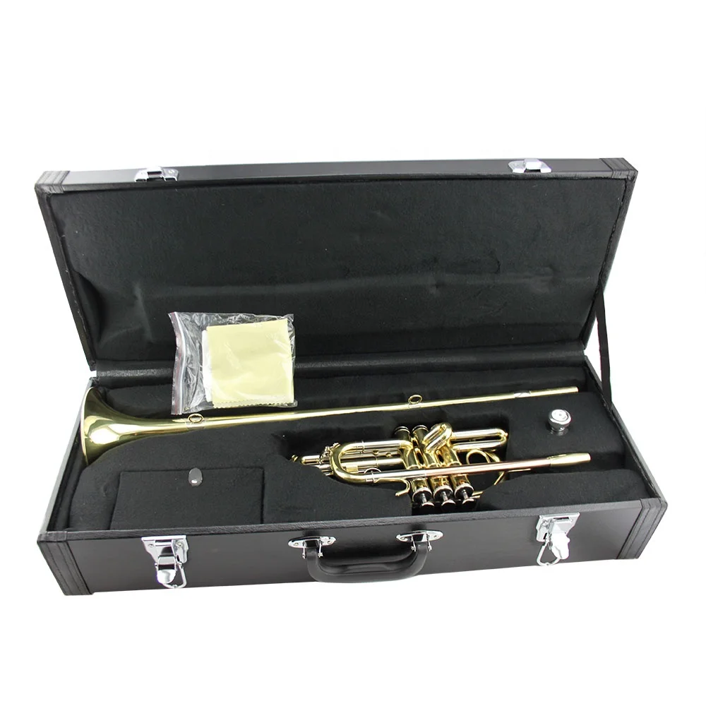 Gold lacquer Tone Bb Brass body Cupronickel tuning pipe/piston gold brass lead pipe Herald Trumpet