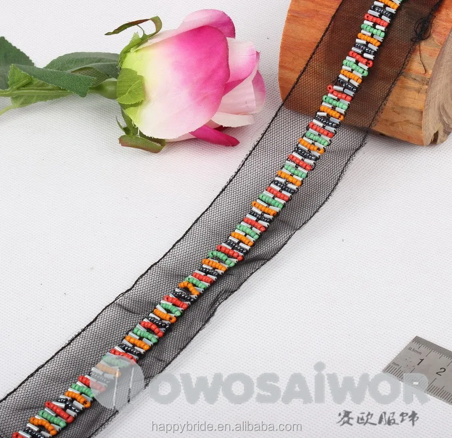 Vintage Colorful Tube clothing decoration Bead Handmade Lace Trim For Jewelry and Wedding garter LO10018