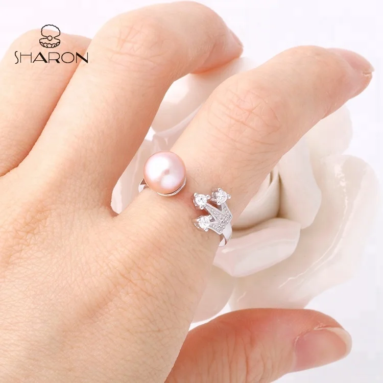 Fashion Sharon Small Crown S925 Sterling Silver Pearl Ring Mounting Handmade jewelry For Women And Girls